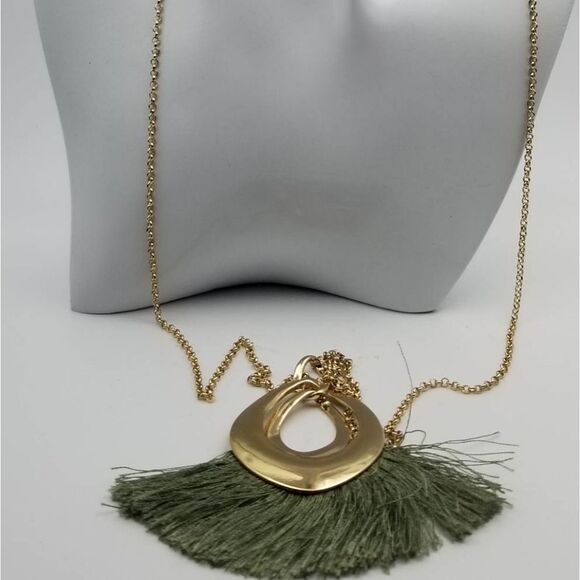 Green tassel statement necklace boho bohemian - Picture 1 of 2